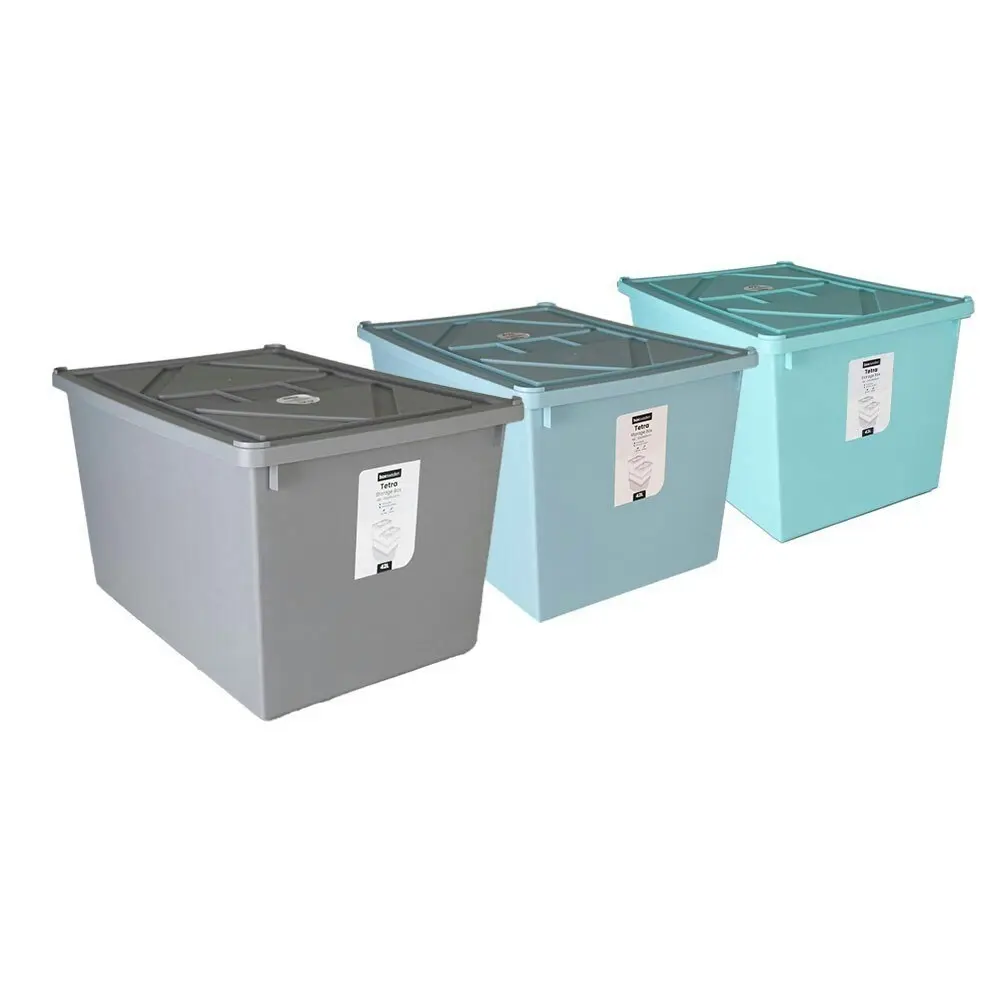 2x Boxsweden 42L/52cm Tetra Storage Box w/ Lid Stackable Home Organiser Assorted