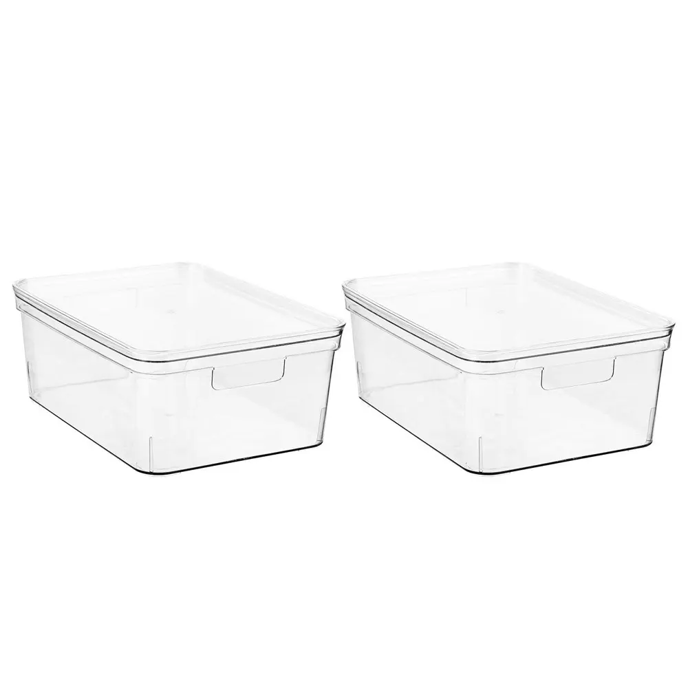 2x Boxsweden Crystal 36x14cm Storage Container Organiser w/ Lid Medium Clear