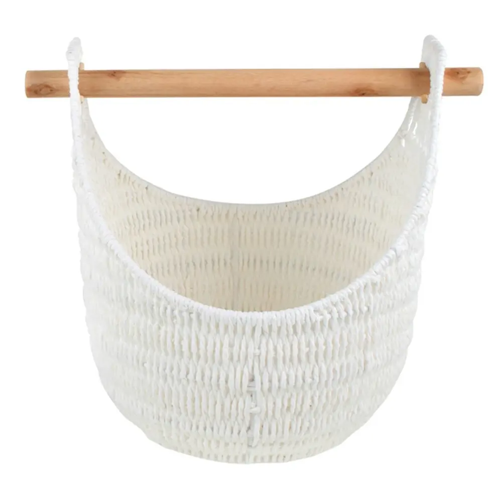 Maine & Crawford Hazel 43cm Storage Basket Organiser w/ Wood Handle Large White