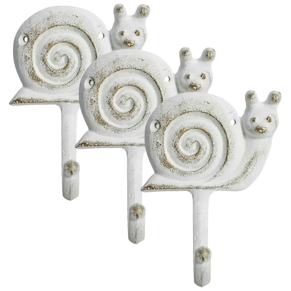 2x Snail Hook Metal 13.5cm Wall Hanging Decor Keys/Bags Hanger Organiser White