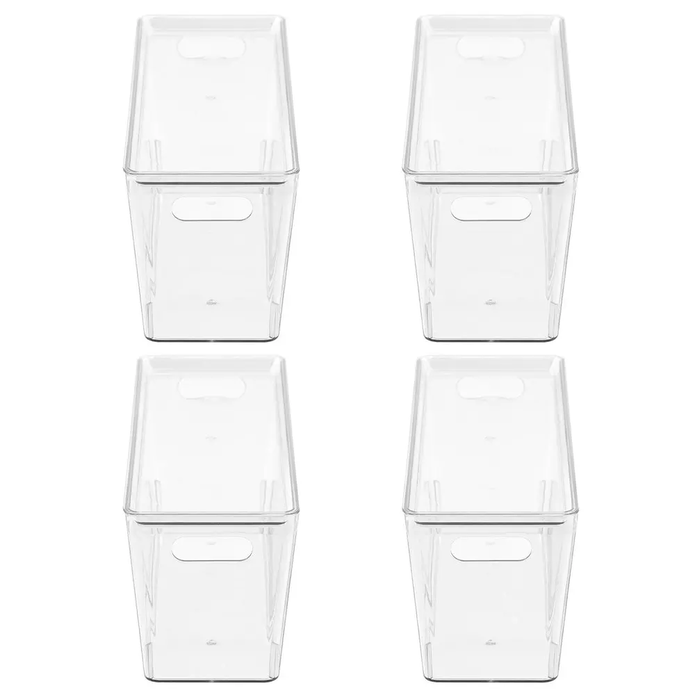 4x Boxsweden Crystal Tidy Box 34cm/5L Storage w/ Lid Stackable Organiser Clear