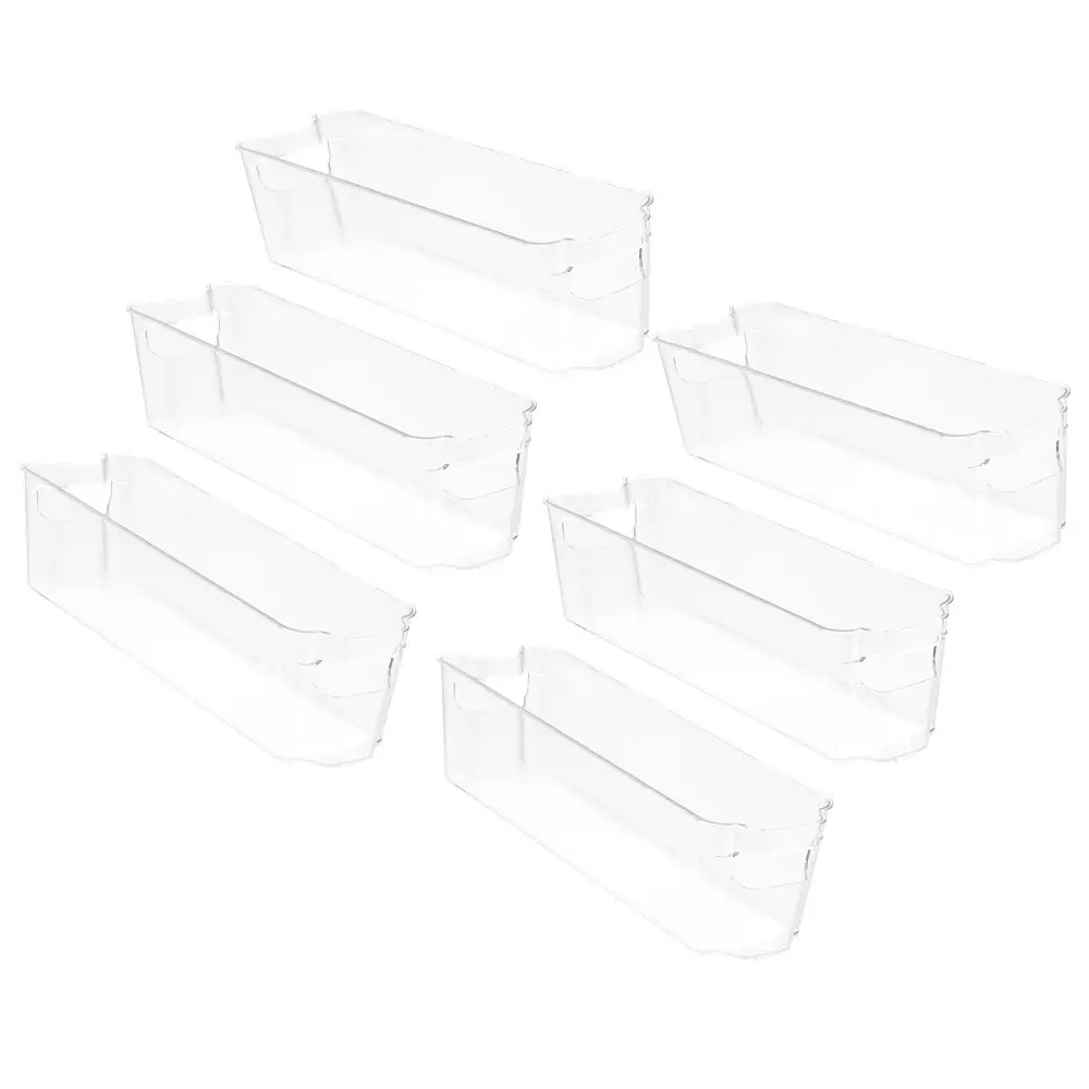 6x Boxsweden Crystal 37x11cm Stackable Basket Container Fridge/Pantry Organiser