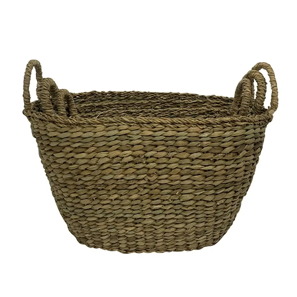 3pc Maine & Crawford Flic Typha 40/45/50cm Basket Storage w/ Ring Handle Natural