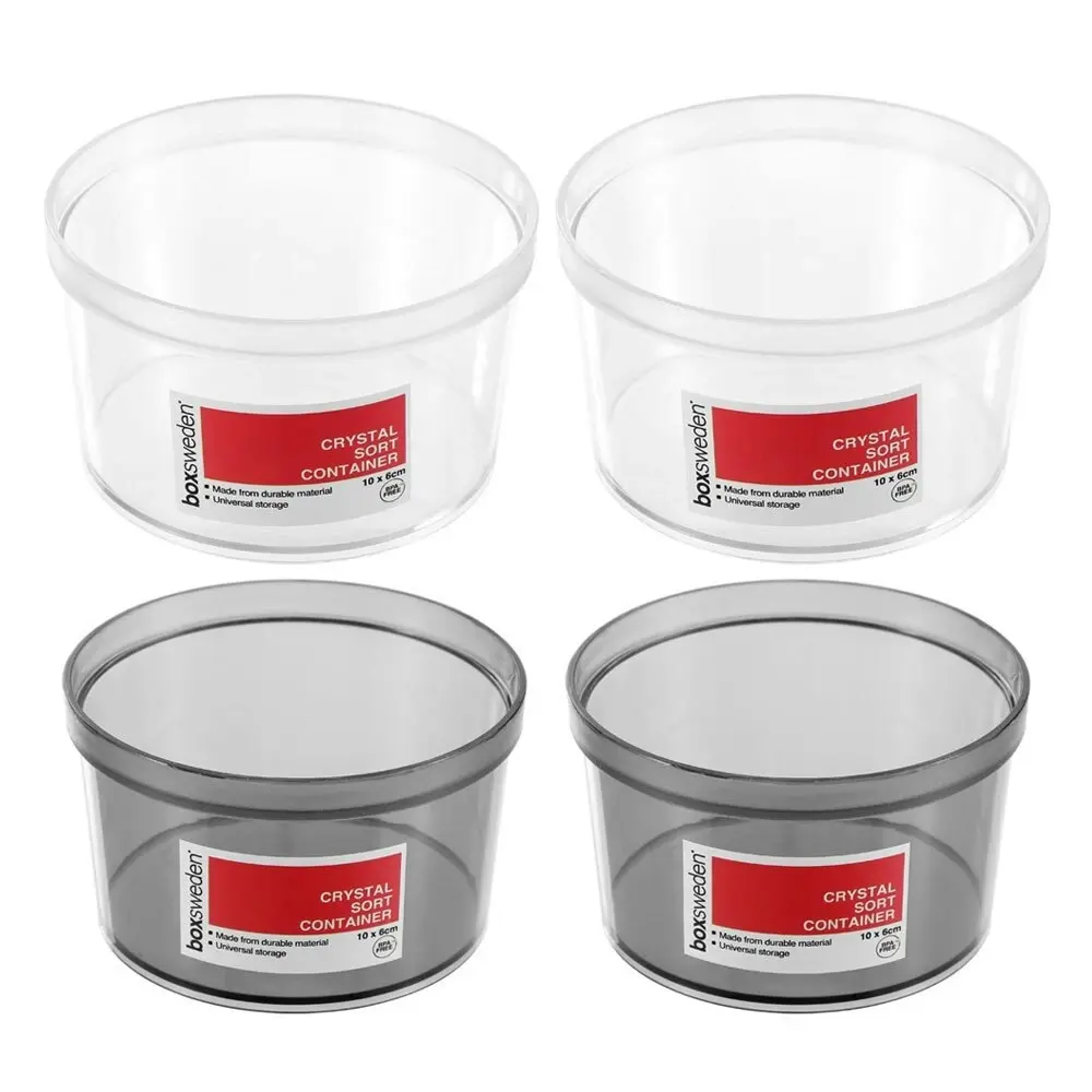 4x Boxsweden Crystal Round Sort Container 10X6cm Home Storage Organiser Asst.