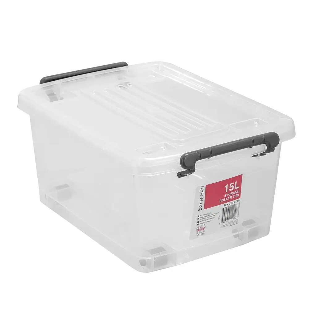 Boxsweden Storage Roller Tub 15L/40cm Container Organiser Box w/ Wheels Clear