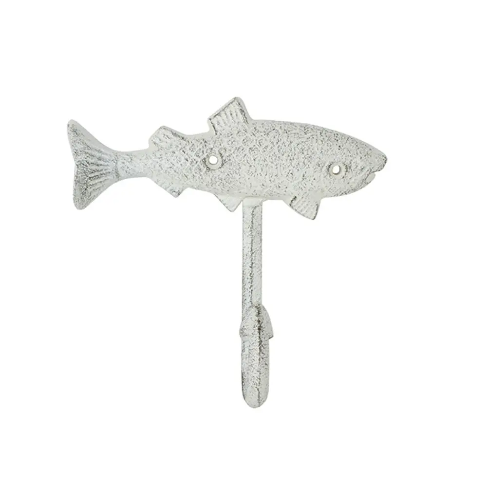 Maine & Crawford Baylor 16x15cm Cast Iron Fish Hook Hanger Storage Decor White