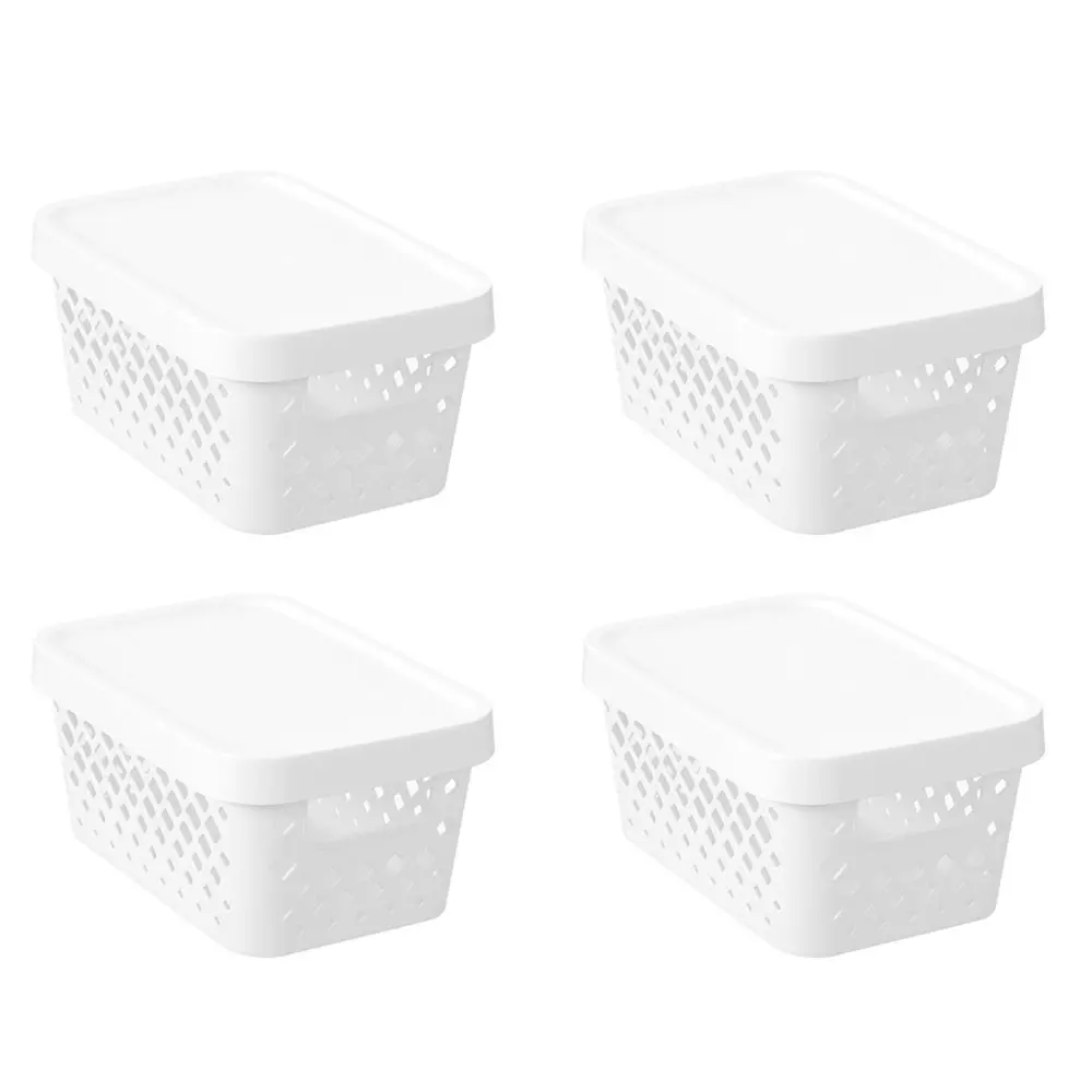 4x Boxsweden Kept Diamond 4L/26cm Storage Bin/Basket Home Organiser w/Lid White