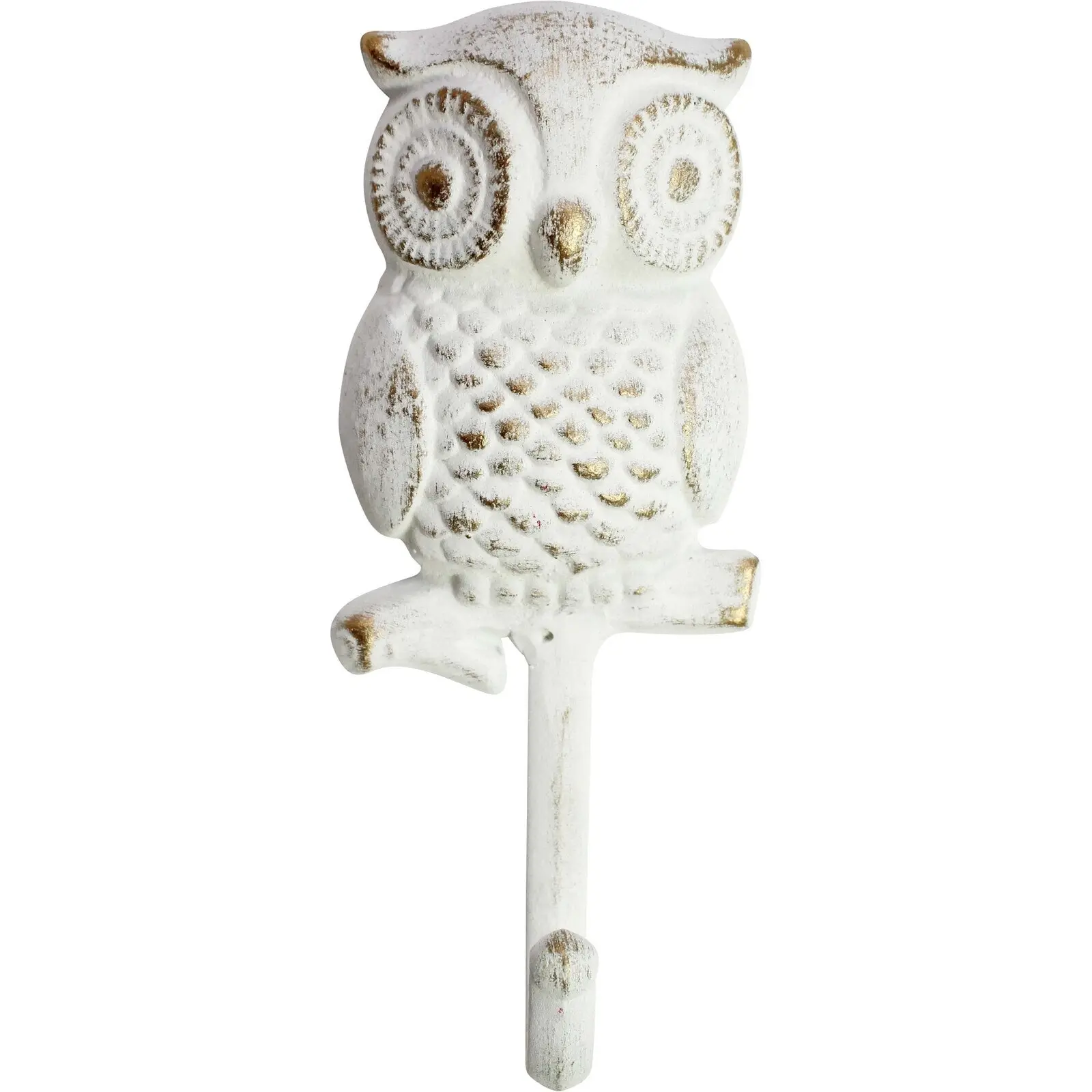 Owl Hook Rustic Metal 18cm Wall Hanging Decor Keys/Bag Hanger Organiser White