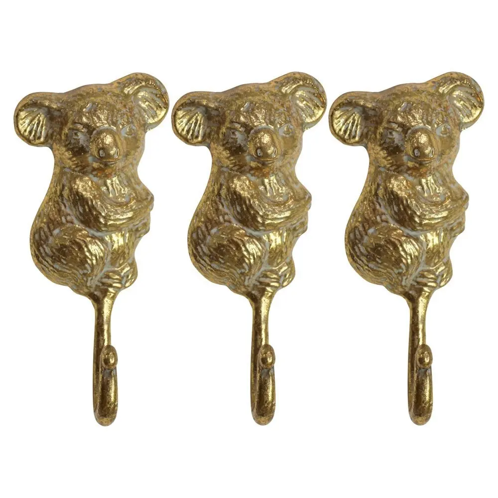 3x Koala Hook Metal 16cm Wall Hanging Decor Bags Hanger/Holder Organiser Gold