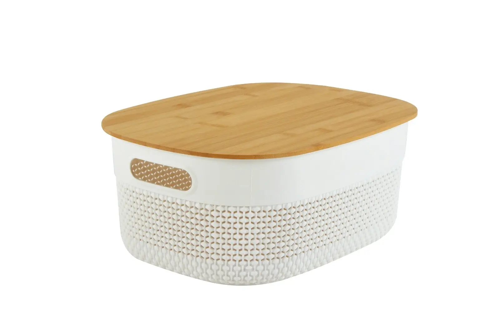 Home Expression 38x29cm Oval Plastic Basket w/ Bamboo Lid Home Organiser White