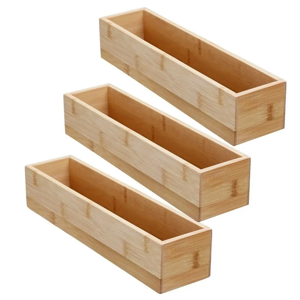 3x Boxsweden Bamboo Organisation Tray 30x7.5cm Storage Organiser Home Container