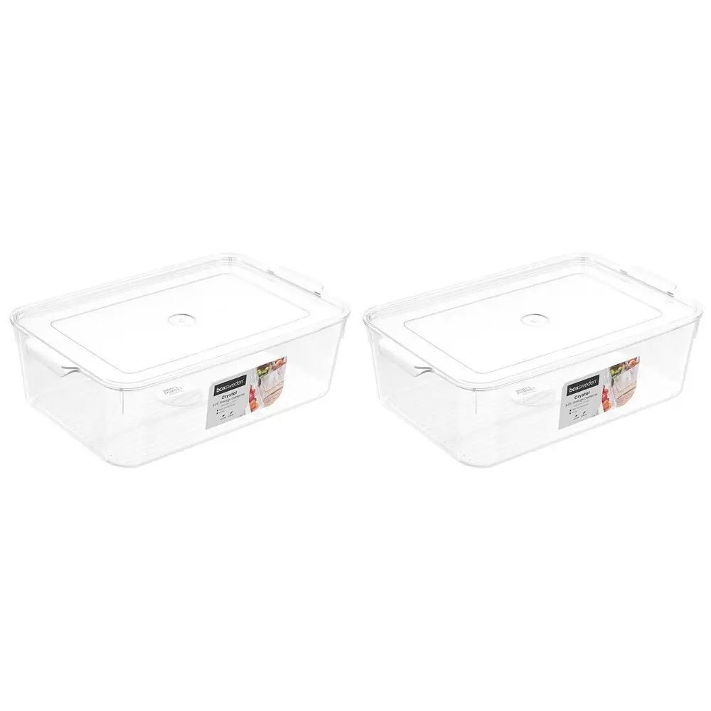 2x Boxsweden Crystal 5.25L/33.5cm Storage Stackable Container/Organiser w/ Lid