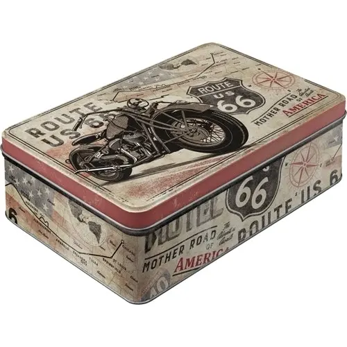 Nostalgic Art 23cm/2.5L Flat Tin Storage Route 66 Bike Map Rectangle Container