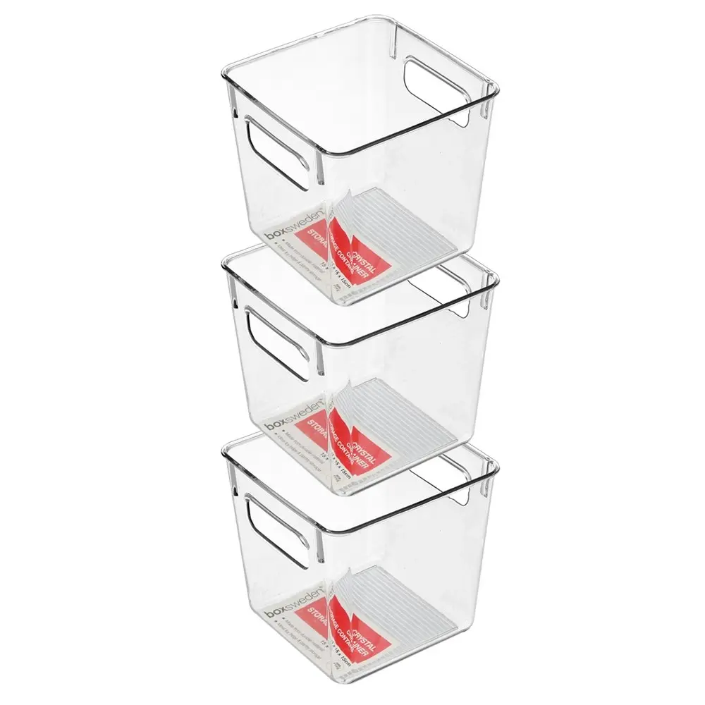 3x Boxsweden Crystal Plastic Storage Container 15cm MED Fridge/Pantry Organiser