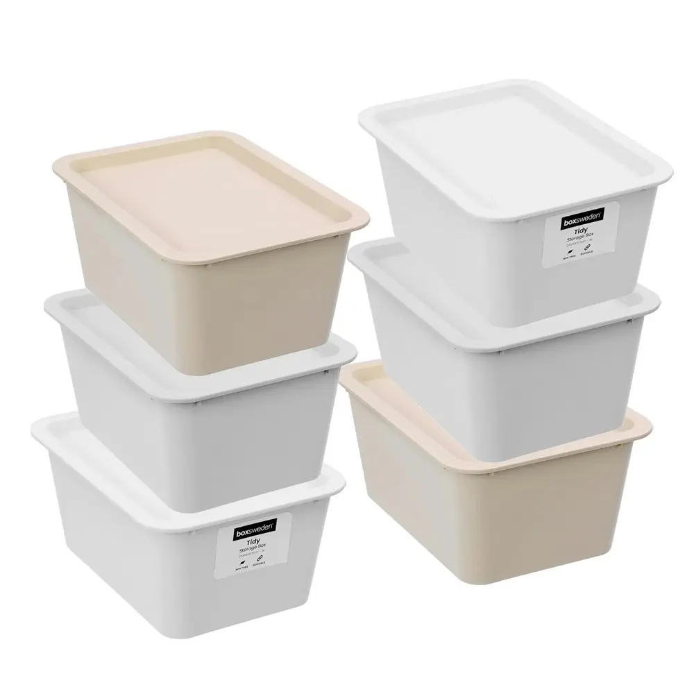 6x Boxsweden Tidy 4L/26x11.5cm Storage Box Lidded Rectangle Organiser Assort.