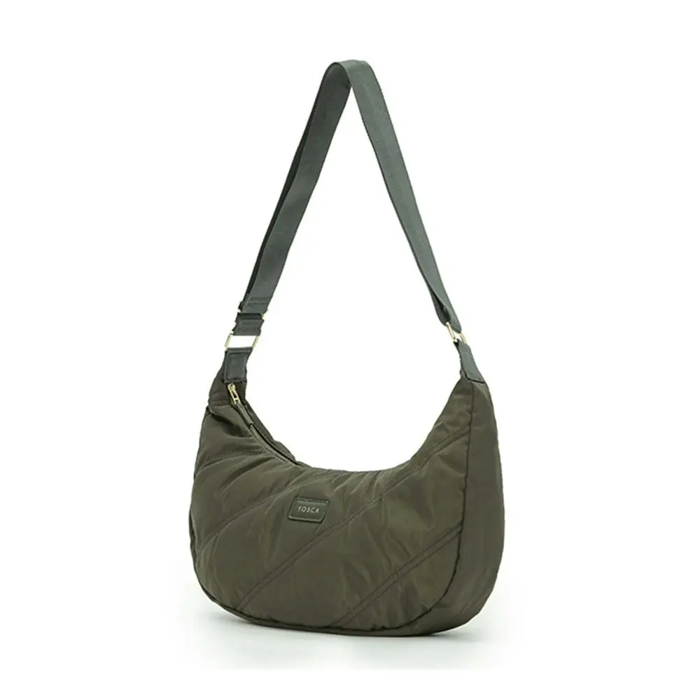 Tosca Everyday Hobo Shoulder Compact Crescent Purse Handbag Khaki Stitch