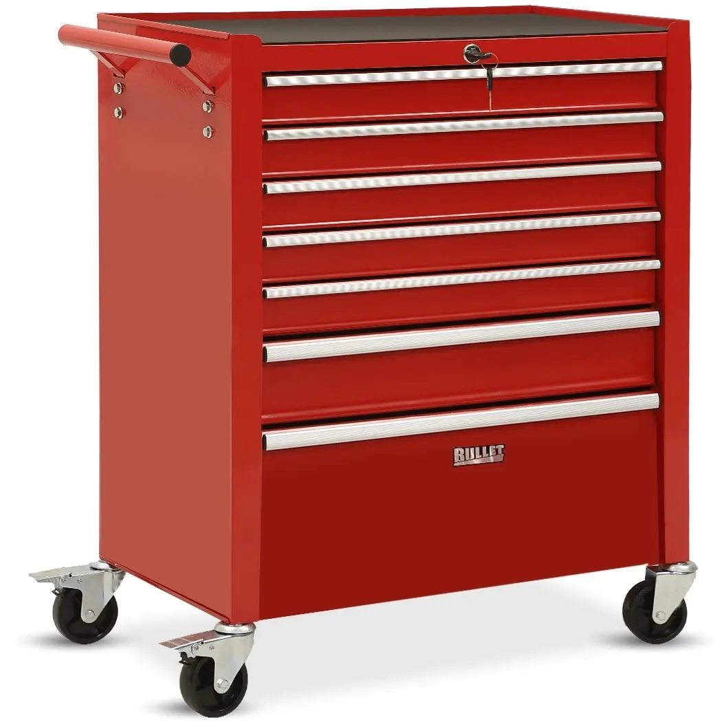 BULLET 7 Drawer Tool Box Cabinet Trolley Storage, Toolbox Garage Organiser Set, Red