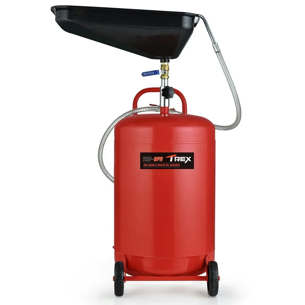 T-Rex 80L Mobile Waste Oil Drainer, Telescopic, with Air Compressor Fitting, for Workshop