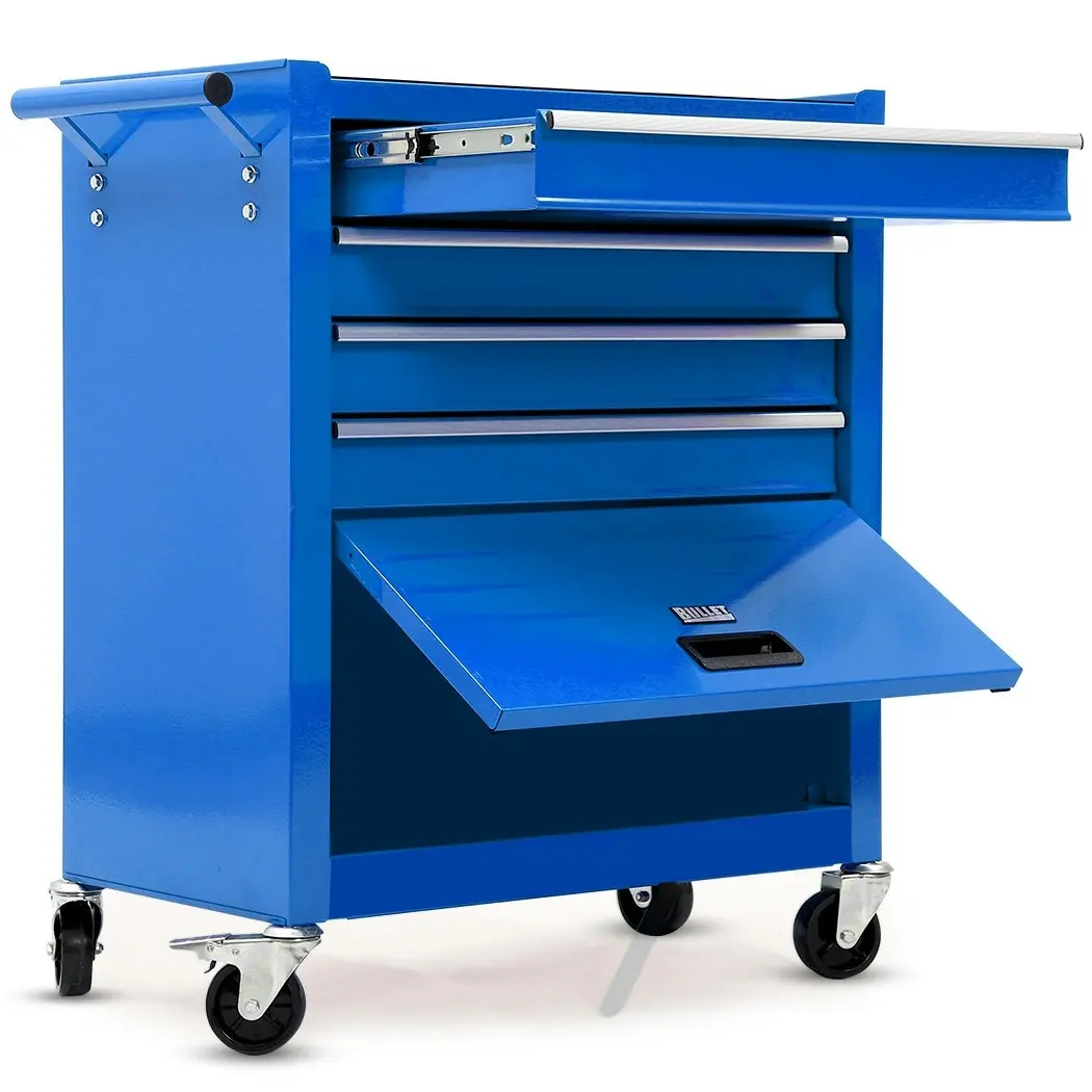 BULLET 4 Drawer Tool Box Cabinet Trolley Storage, with 1-Door Toolbox Garage Organiser Set, Blue