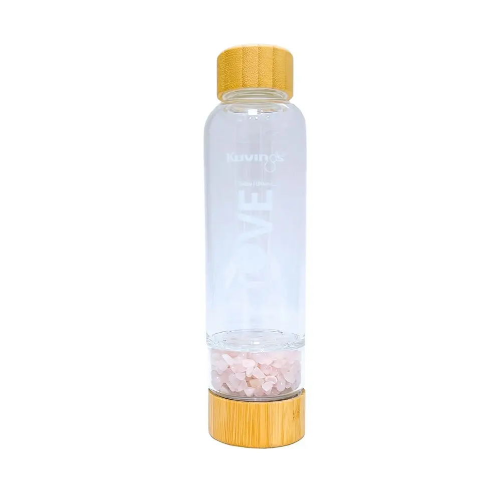 Kuvings Glass Water Drinking Bottle With Rose Quartz Crystals 500ml - Love