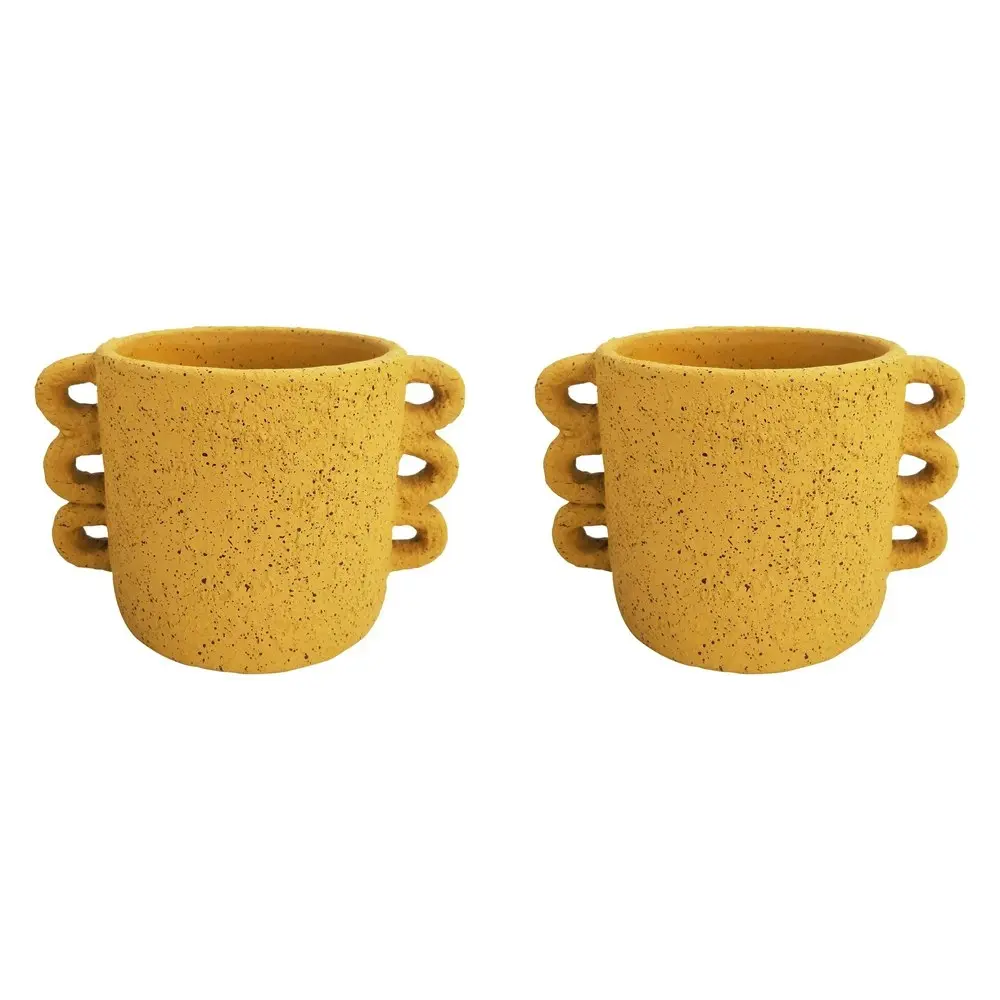 2x Urban Dayze 16.5cm Concrete Planter Flower/Plant Pot Home  Decor Med Mustard