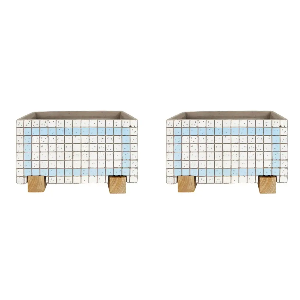 2x Urban Brix Rectangular 26cm Concrete Planter Plant Pot Home Decor White/Blue