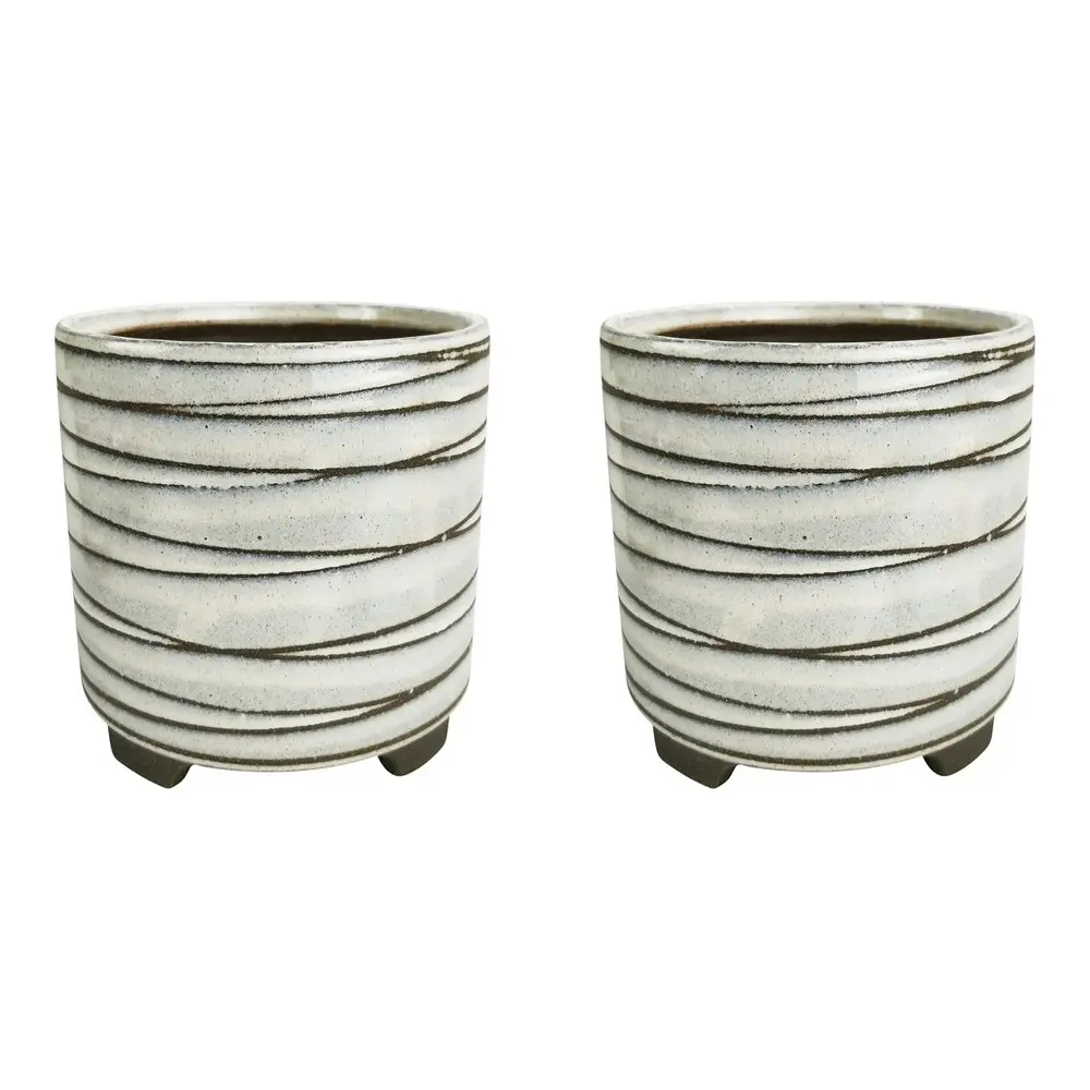 2x Urban Gwen 16cm Ceramic Planter w/Legs Flower/Plant Pot Med Decor White/Brown