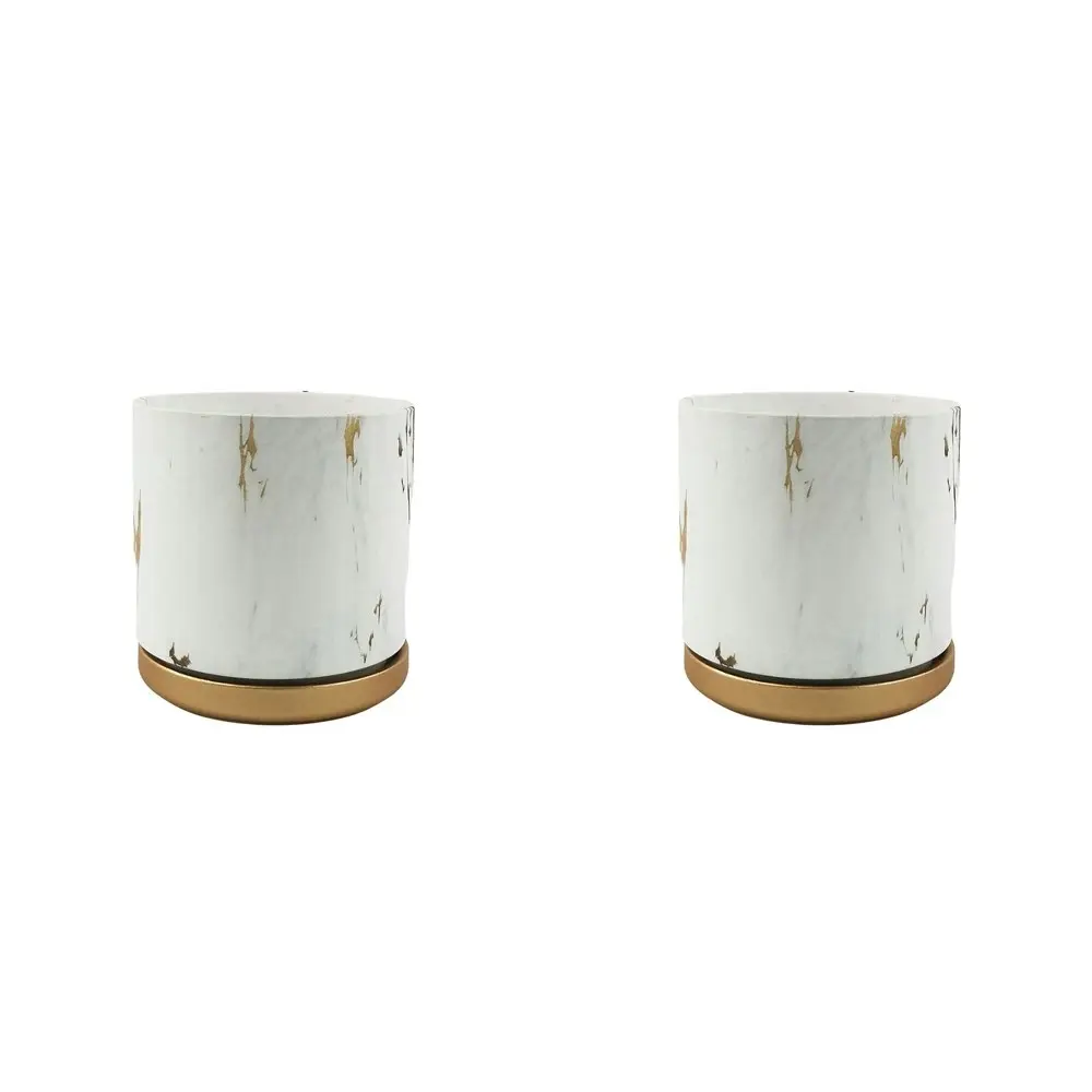 2x Urban McKenna 17cm Ceramic Planter Flower/Plant Pot Med w/ Saucer Marble/Gold