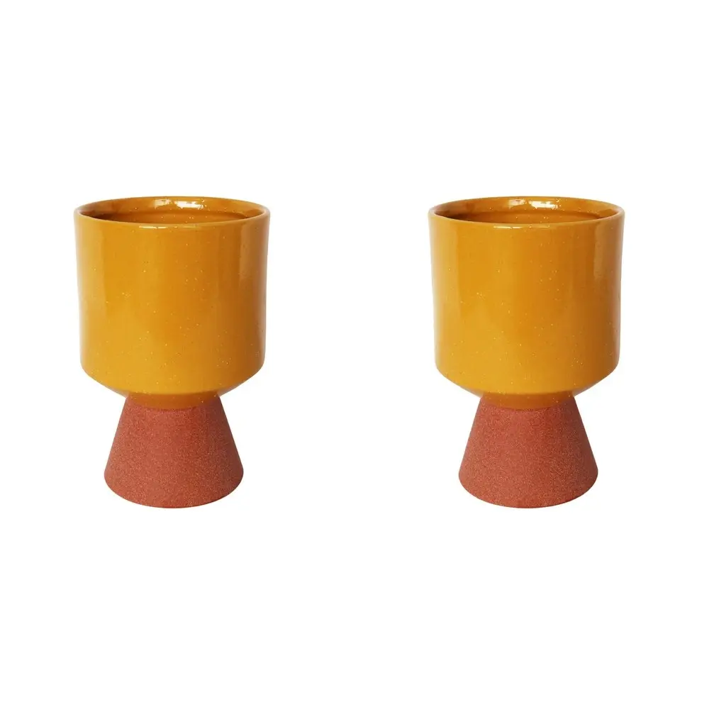 2x Urban Brynn 20cm Ceramic Tall Planter Flower/Plant Pot Medium Mustard/Terra