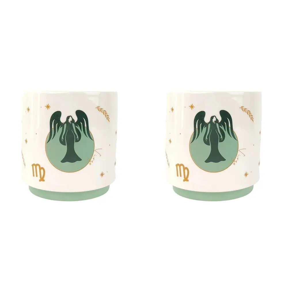 2x Urban Virgo Zodiac 13cm Ceramic Planter Flower Pot Home Decor Small Green