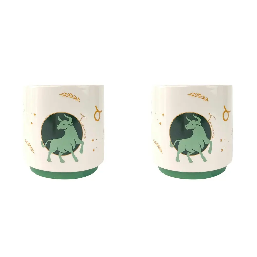 2x Urban Taurus Zodiac 13cm Ceramic Planter Flower/Plant Pot Decor Small Green