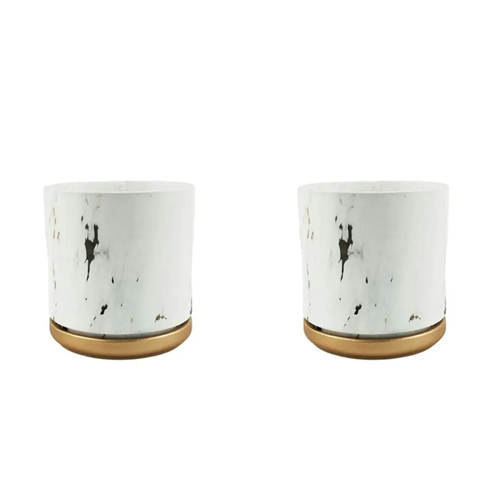 2x Urban McKenna 14cm Ceramic Planter Flower/Plant Pot Sml w/ Saucer Marble/Gold