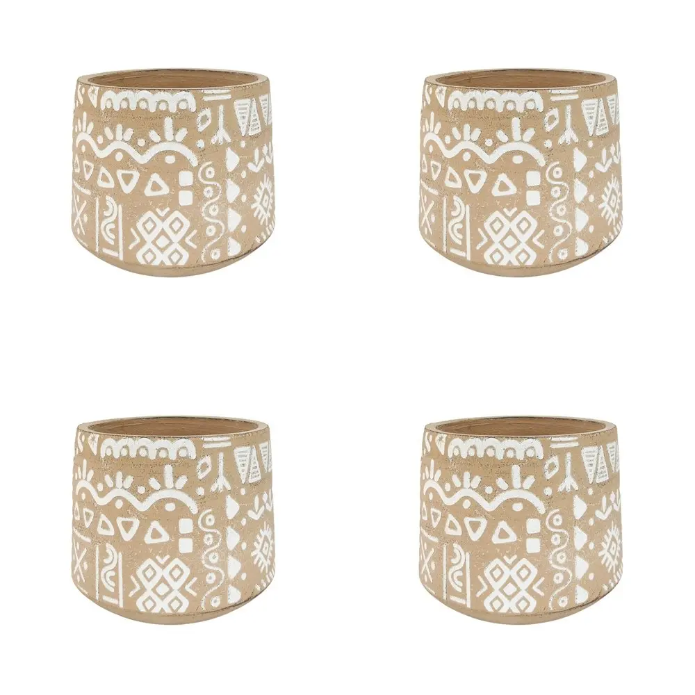 4x Urban Kaleem Tribal 15cm Concrete Planter Flower/Plant Pot Decor Med Sand/WHT