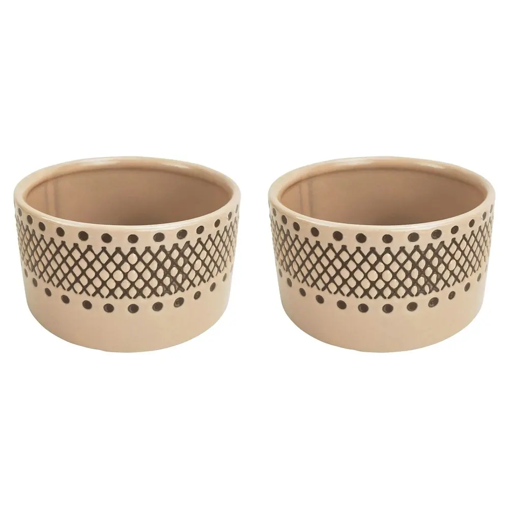 2x Urban Thea Tribal 7cm Ceramic Planter Flower/Plant Pot Decor Sml Beige/Mocha