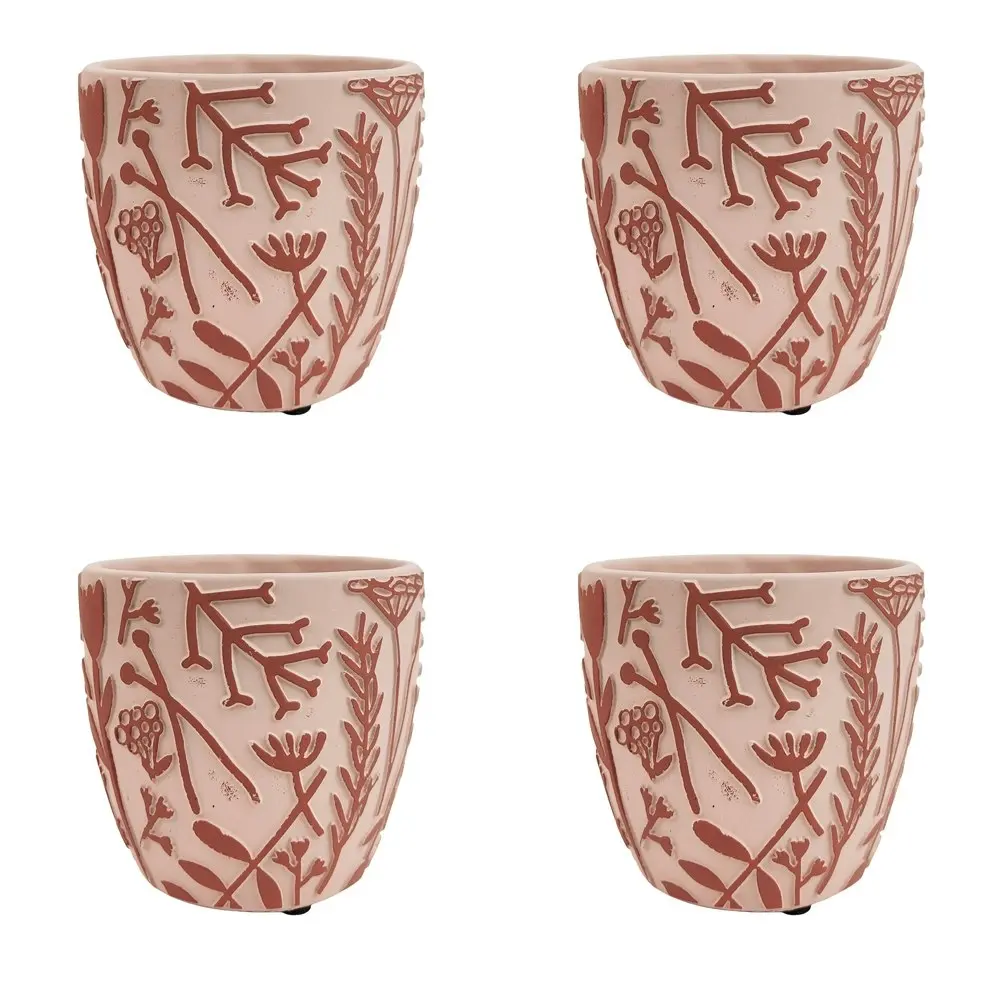 4x Urban Alex Floral 11cm Ceramic Planter Flower/Plant Pot Decor Small Pink/Red