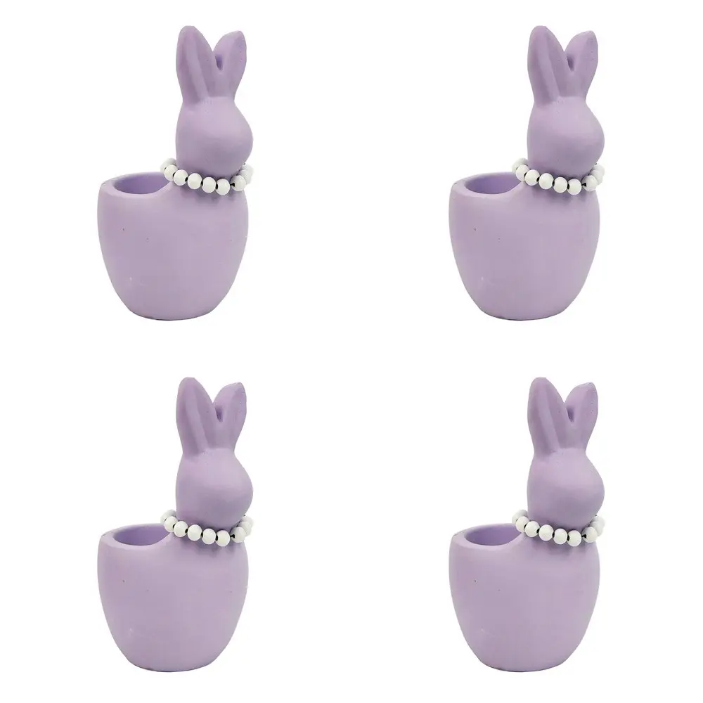 4x Urban Cute Bunny w/ Pearls 16cm Concrete Planter Flower/Plant Pot Med Lilac