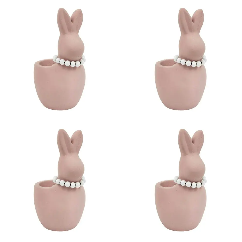 4x Urban Cute Bunny w/ Pearls 16cm Concrete Planter Flower/Plant Pot Medium Pink