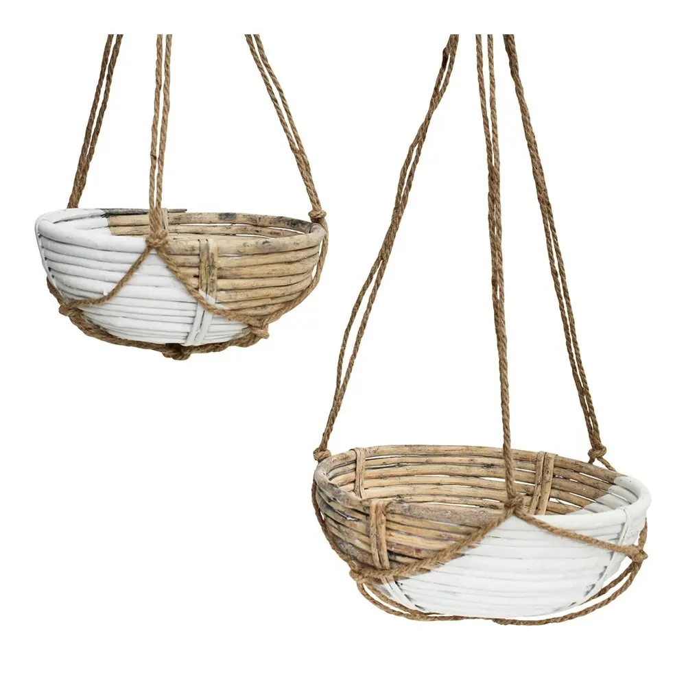 2PK Hanging Willow 29/24cm Planter Basket Storage w/ Rope Set Home Garden Decor