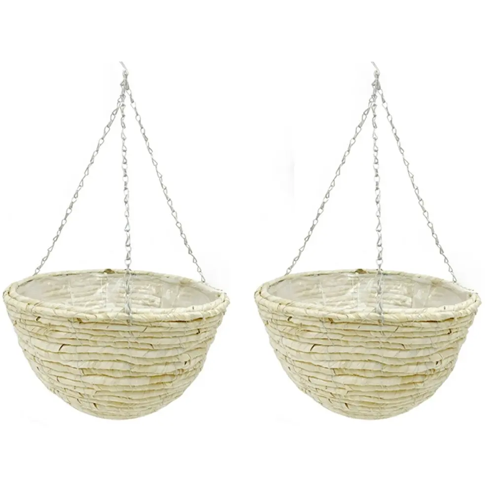 2x Yard Master 40cm Hanging Basket Planter Flower/Plant Pot Decor Round Natural