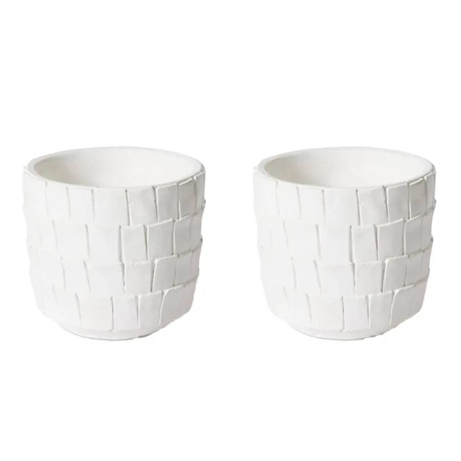 2x E Style Peyton 15cm Cement Plant Pot Flower Planter Holder Home Decor WHT