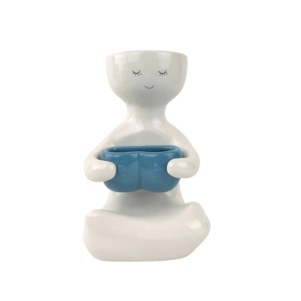 Urban 20cm Kinky Lady Person Holding Pot Ceramic Planter Garden Plant Decor Blue