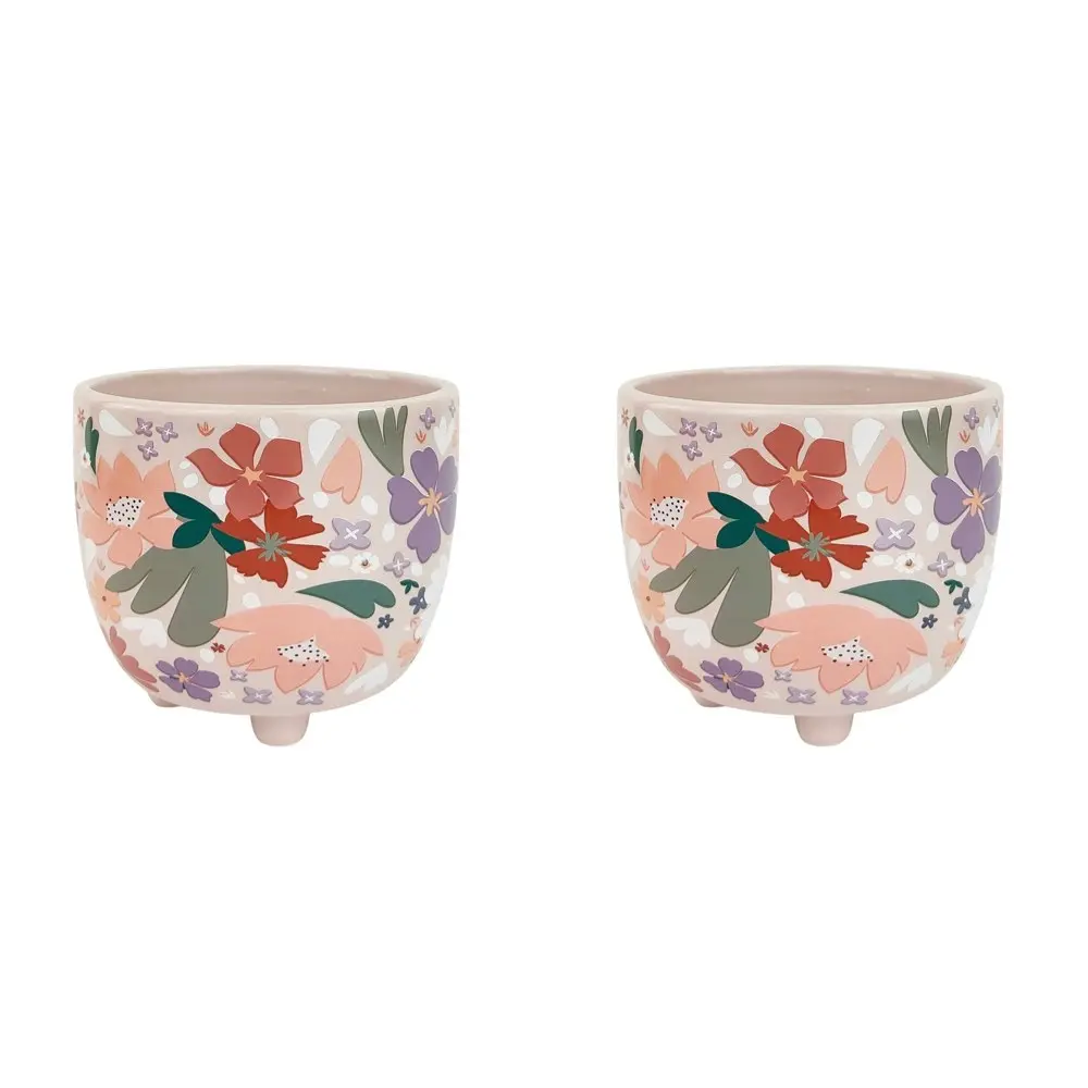 2x Urban Mae 10cm Ceramic Floral Planter Colourful Flower/Plant Pot Decor Small