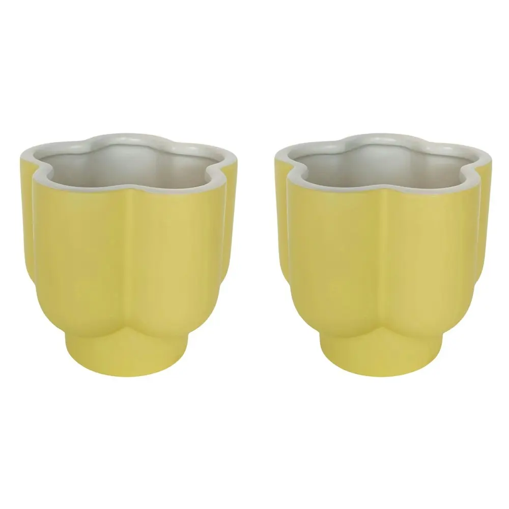 2x Urban Products 13cm Ceramic Groovy Flower Planter Home/Garden Pot Yellow/WHT