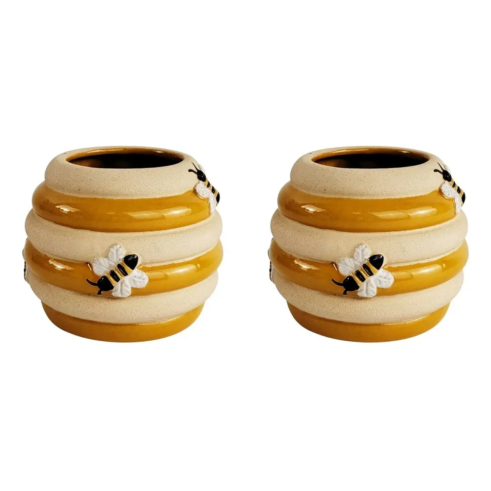 2x Urban 8cm Ceramic Beehive Planter Honeycomb Plant Pot Home/Garden Decor Sand