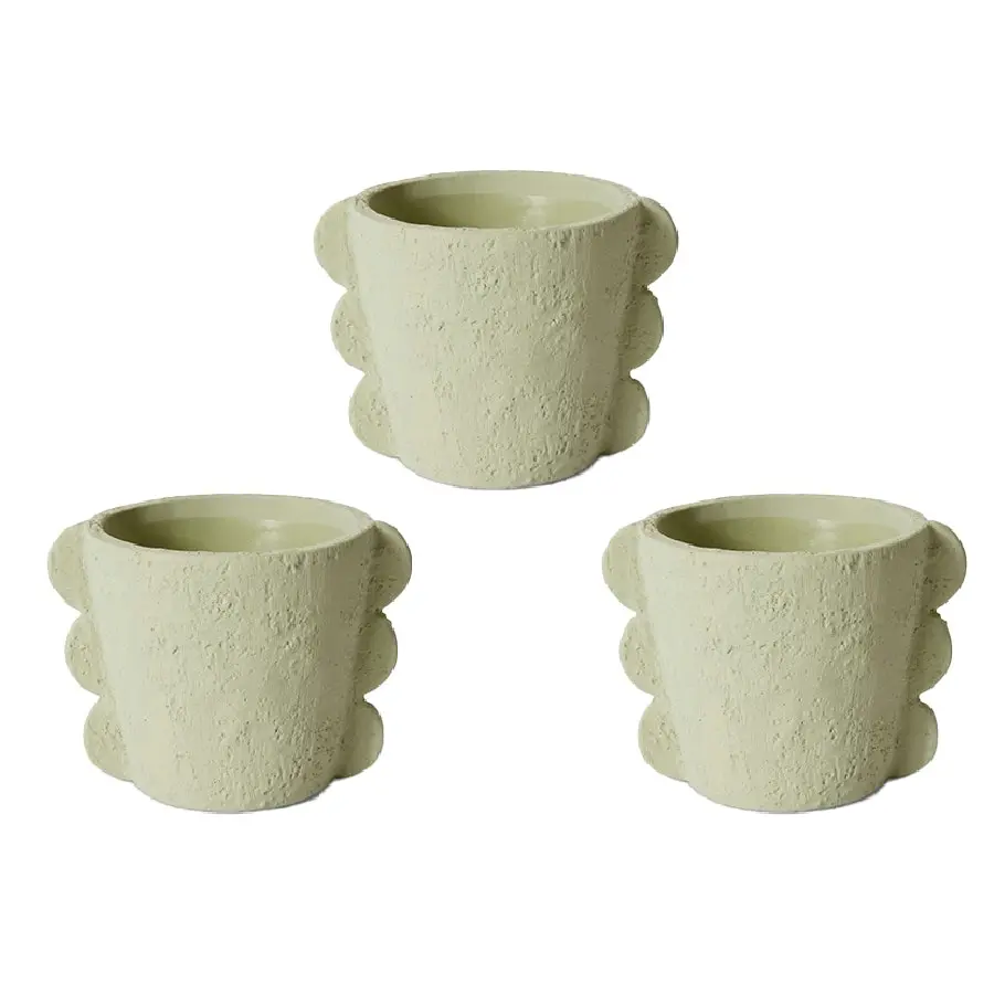 3x E Style Sutton 18cm Cement Plant Pot Flower Planter Holder Home Decor GRN