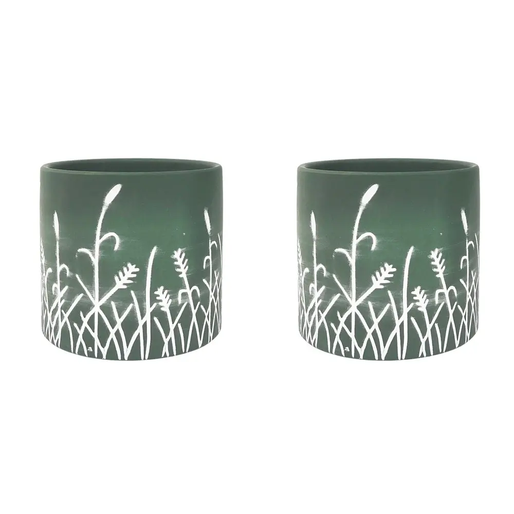 2x Urban Riya 12.5cm Ceramic Flower/Plant Pot Planter Garden Decor Medium Green