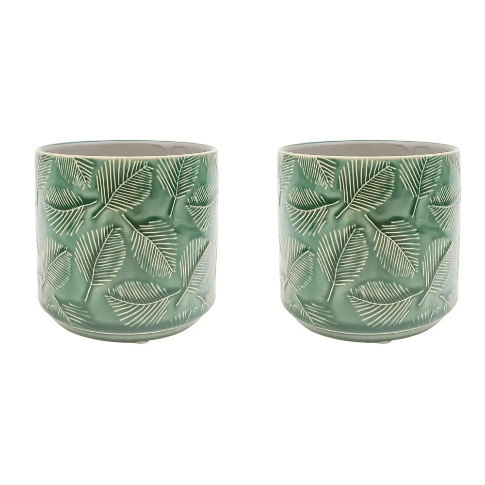 2x Urban Cairo Leaf Mini 10.5cm Ceramic Planter Outdoor Garden Plant Pot Emerald