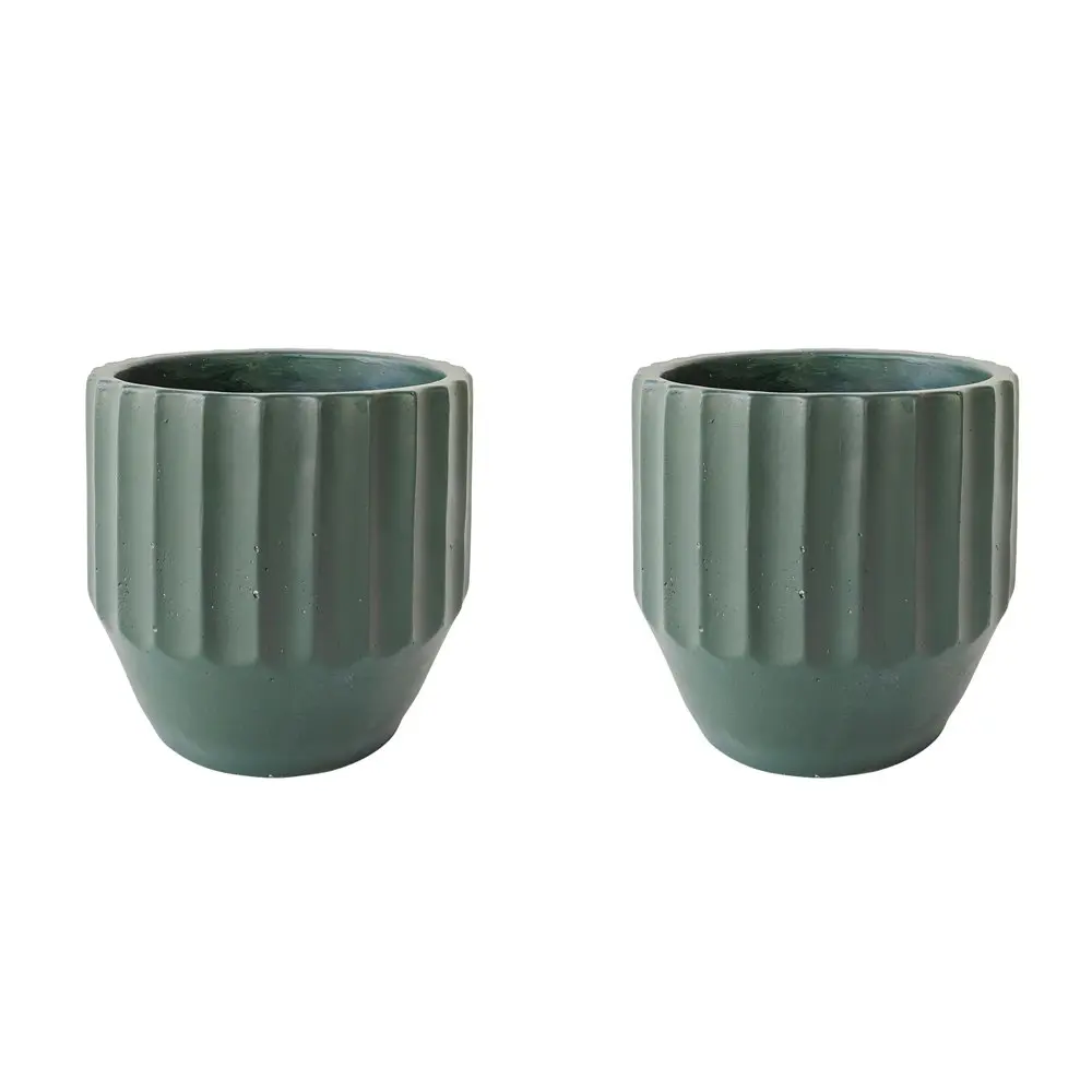 2x Urban Aylin 14cm Concrete Planter Flower/Plant Pot Medium Home Dark Green