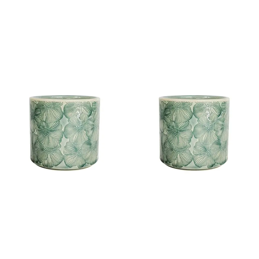 2x Urban Products Etched Flower Pattern Planter Home Garden Decor Turquoise 12cm