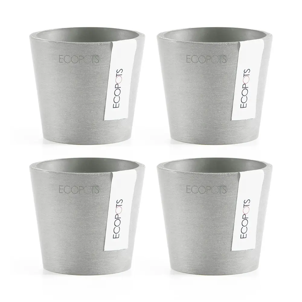 4x Ecopots Amstersdam Mini 10.5cm Indoor/Outdoor Garden Plant Pot White Grey